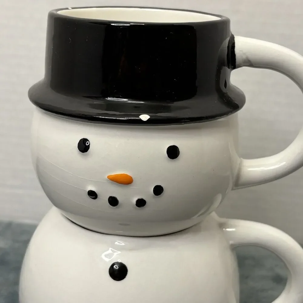 2023 Christmas Snowman Stackable Mugs Set of 2 Earthenware Gift Cups